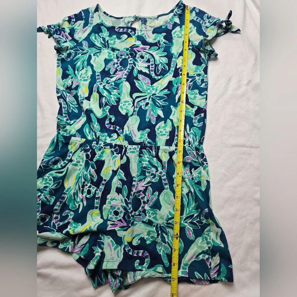 Lilly Pulitzer Floral Lemur Tropical Print Teal One Piece Romper Size XL 12/14